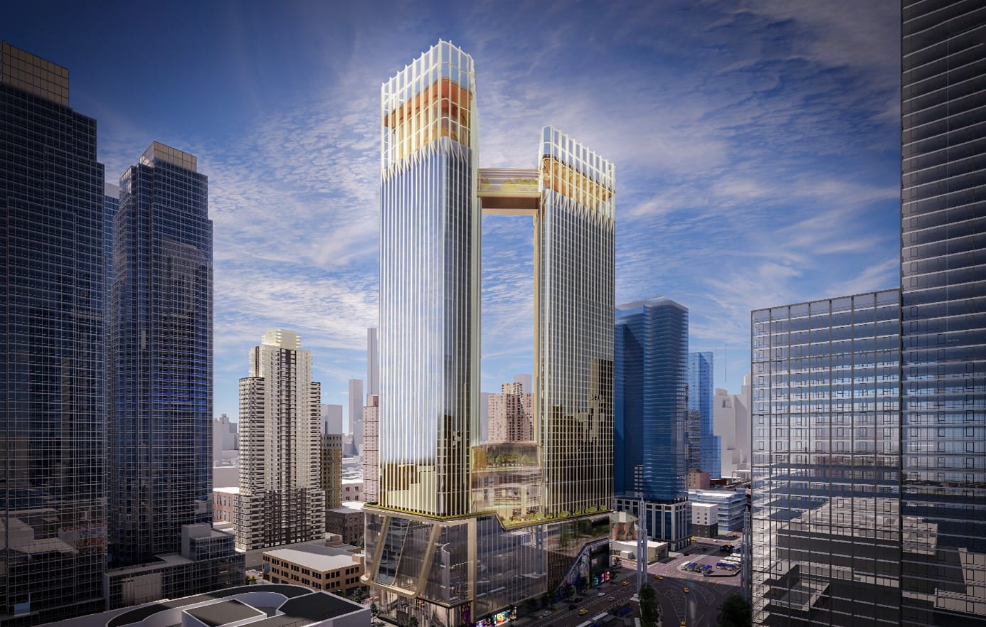 A mockup of the Avenir Project in New York featuring two towers