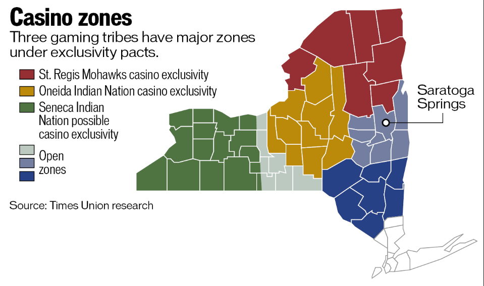 Map of tribal casino zones in New York State