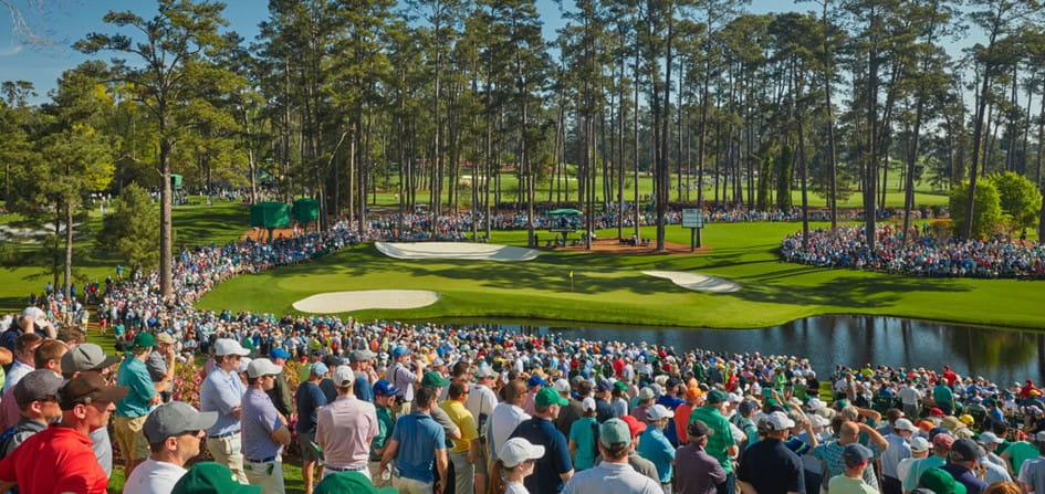 Fans watching the prestigious Masters golf tournament
